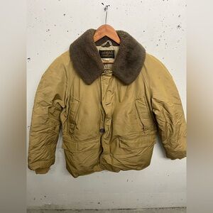 Eddie Bauer Tan Puffer Jacket with Brown Fur Collar